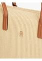 Bolso Beige Tote Popette Raffia Con Insignia Metalizada TH Tommy Hilfiger de Tommy Hilfiger