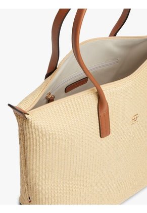 Bolso Beige Tote Popette Raffia Con Insignia Metalizada TH Tommy Hilfiger