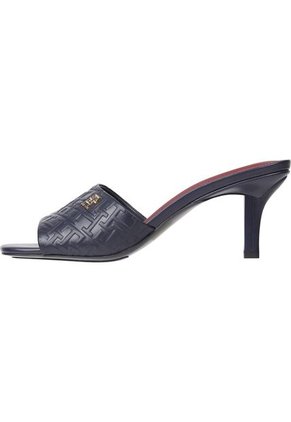 Sandalias Cuero Con Monogramas En Relieve Mujer Azul Tommy Hilfiger