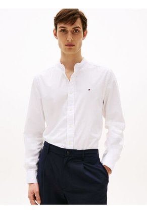 Camisa Blanca De Popelín Con Cuello Mao Regular Fit Tommy Hilfiger