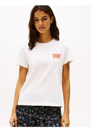 Camiseta Blanca De Cuello Redondo Con Logo Tommy Jeans