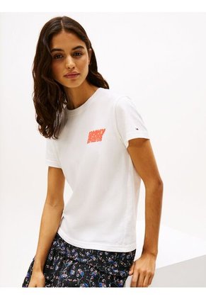 Camiseta Blanca De Cuello Redondo Con Logo Tommy Jeans