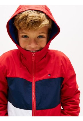 Chaqueta Roja Con Capota Y Logo Color Block Tommy Hilfiger