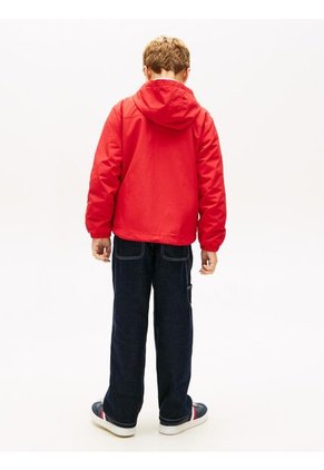 Chaqueta Roja Con Capota Y Logo Color Block Tommy Hilfiger