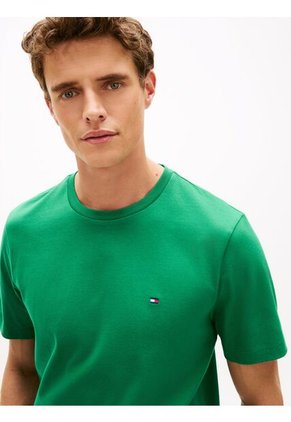 Camiseta Verde De Cuello Redondo Con Logo Bordado Tommy Hilfiger