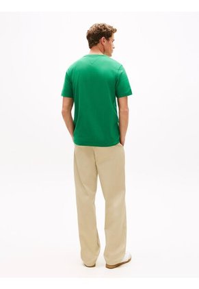 Camiseta Verde De Cuello Redondo Con Logo Bordado Tommy Hilfiger