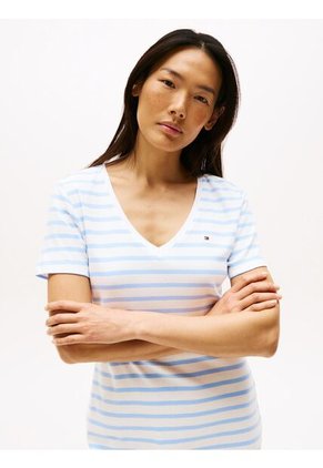 Vestido Celeste AOP Con Ribete De Cuello V Tommy Hilfiger