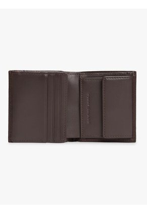 Billetera Marrón Plegable De Cuero Granulada Con Logo Tommy Hilfiger