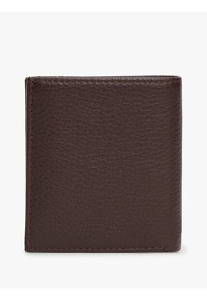 Billetera Marrón Plegable De Cuero Granulada Con Logo Tommy Hilfiger