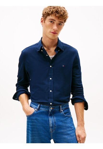 Camiseta Multicolor Manga Larga De Punto Piqué Featherweight Tommy Hilfiger