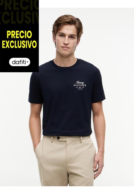 Camiseta Azul De Cuello Redondo De Punto Con Logo Tommy Hilfiger