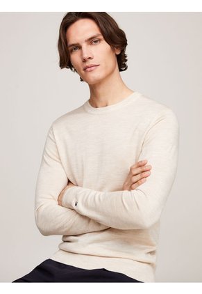 Saco Beige Tejido De Lana Merina Fina Para Hombre Tommy Hilfiger