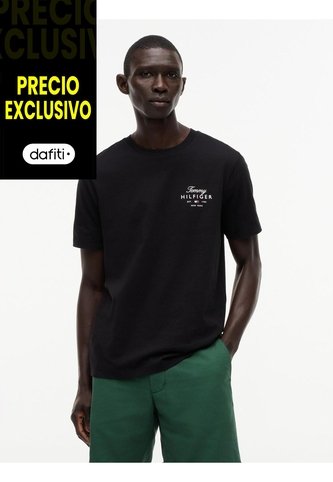 Camiseta Negra De Cuello Redondo De Punto Con Logo Tommy Hilfiger Tommy Hilfiger