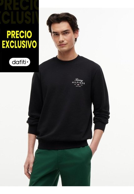 Saco Negro De Cuello Redondo Con Logo Script Tommy Hilfiger