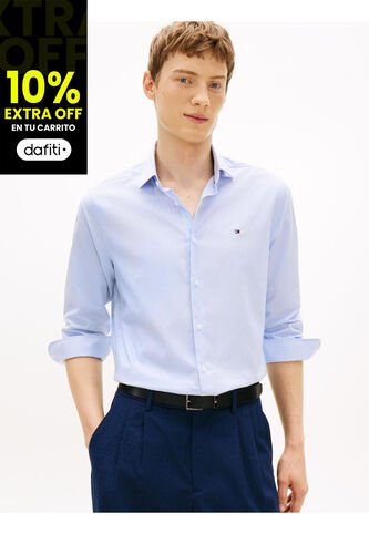 Camisa Azul Slim Con Rayas Finas Tommy Hilfiger Tommy Hilfiger