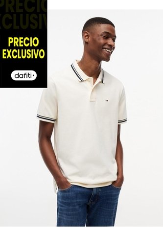 Polo Blanco De Corte Regular Ribeteado Con Logo Tommy Jeans Tommy Hilfiger