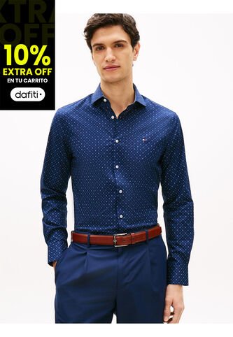 Camisa Azul De Manga Larga Con Estampado Geométrico Tommy Hilfiger Tommy Hilfiger