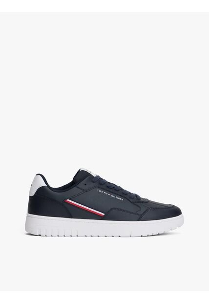 Tenis Azul Marino De Cuero Con Suela De Tacos Tommy Hilfiger