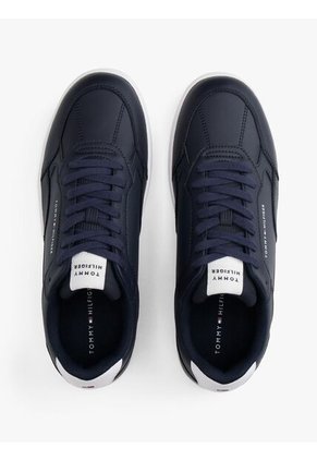 Tenis Azul Marino De Cuero Con Suela De Tacos Tommy Hilfiger