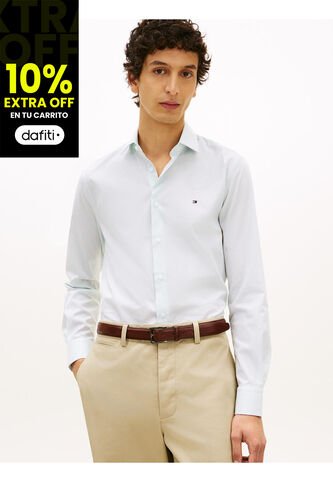 Camisa Verde Slim Con Rayas Finas Tommy Hilfiger Tommy Hilfiger