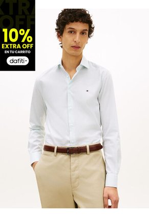 Camisa Verde Slim Con Rayas Finas Tommy Hilfiger