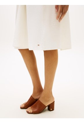 Vestido Blanco Midi De Lino Con Cinturón Y Nudo Tommy Hilfiger