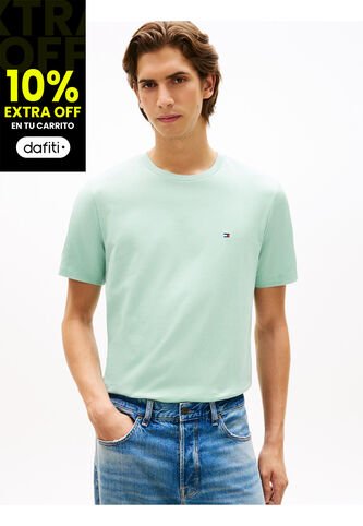 Camiseta Verde De Cuello Redondo Con Logo Bordado Tommy Hilfiger Tommy Hilfiger