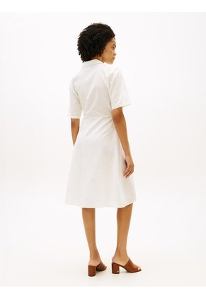 Vestido Blanco Midi De Lino Con Cinturón Y Nudo Tommy Hilfiger