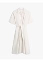 Vestido Blanco Midi De Lino Con Cinturón Y Nudo Tommy Hilfiger de Tommy Hilfiger