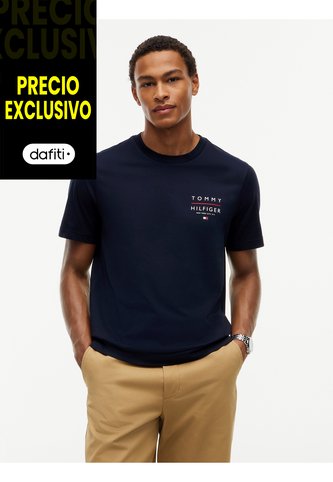 Camiseta Azul De Cuello Redondo Con Logo Estampado Gráfico Tommy Hilfiger Tommy Hilfiger