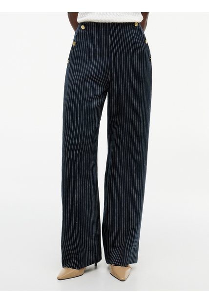 Pantalón Azul De Pierna Ancha Con Raya Diplomática Y Lino Tommy Hilfiger