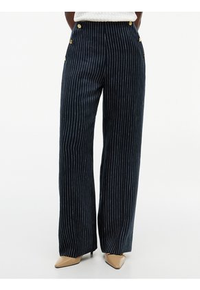 Pantalón Azul De Pierna Ancha Con Raya Diplomática Y Lino Tommy Hilfiger