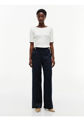 Pantalón Azul De Pierna Ancha Con Raya Diplomática Y Lino Tommy Hilfiger