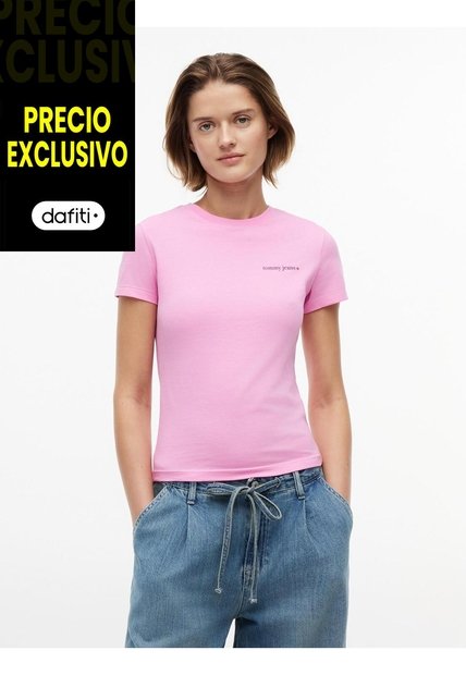 Camiseta Rosa Slim De Punto Con Logo Tommy Jeans