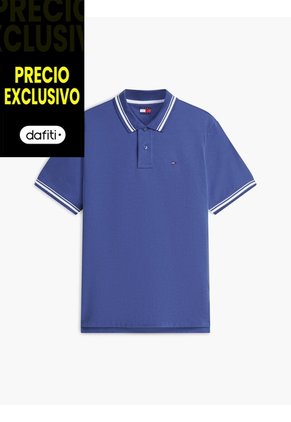 Polo Azul De Corte Regular Ribeteado Con Logo Tommy Jeans