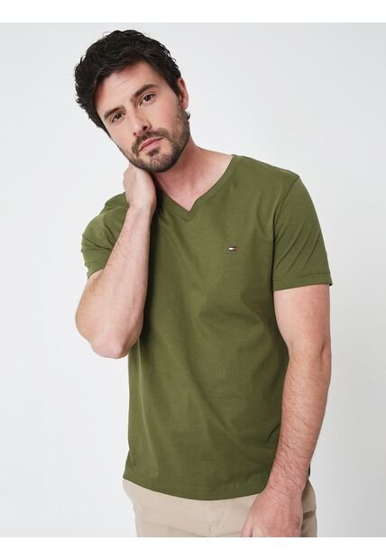 Camiseta Verde Essential En Cuello V Tommy Hilfiger