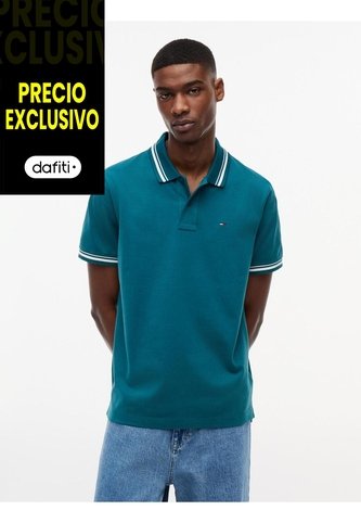 Polo Verde De Corte Regular Ribeteado Con Logo Tommy Jeans Tommy Hilfiger