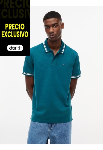 Polo Verde De Corte Regular Ribeteado Con Logo Tommy Jeans