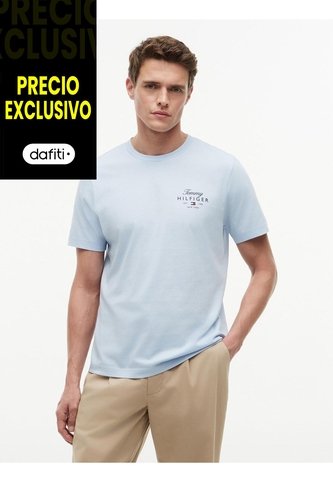 Camiseta Celeste De Cuello Redondo De Punto Con Logo Tommy Hilfiger Tommy Hilfiger