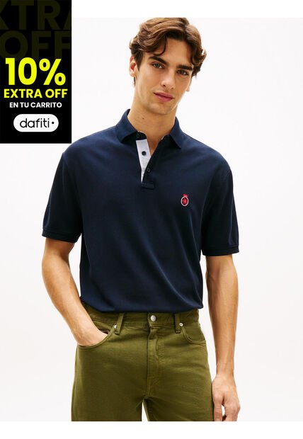 Polo Azul Archive Crest Con Logo Tommy Hilfiger