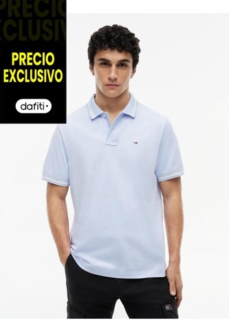 Polo Celeste De Corte Regular Ribeteado Con Logo Tommy Jeans Tommy Hilfiger