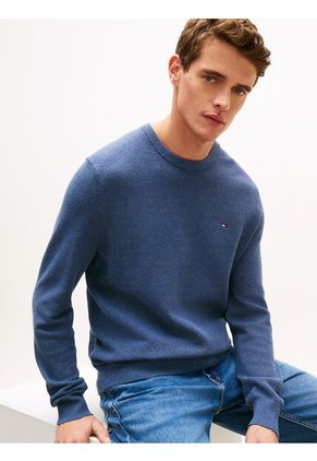 Saco Azul Con Cuello Redondo Y Logo Bordado Tommy Hilfiger
