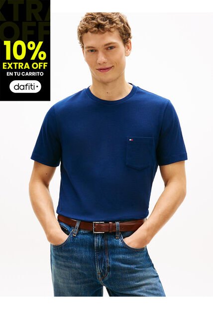 Camiseta Azul De Cuello Redondo Con Bolsillo Tommy Hilfiger