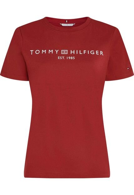 Camiseta Roja De Cuello Redondo Con Logo Tommy Hilfiger