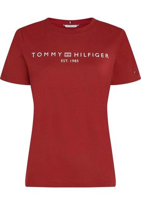Camiseta Roja De Cuello Redondo Con Logo Tommy Hilfiger