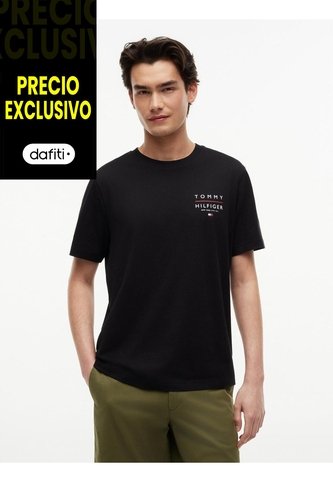 Camiseta Negra De Cuello Redondo Con Logo Estampado Gráfico Tommy Hilfiger Tommy Hilfiger