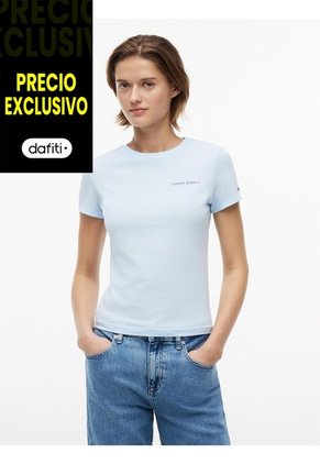 Camiseta Celeste Slim De Punto Con Logo Tommy Jeans