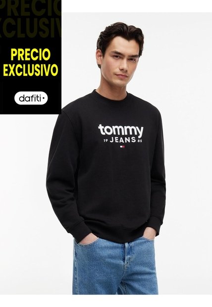 Saco Negro De Cuello Redondo Con Logo Estampado En El Pecho Tommy Jeans