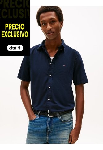 Camisa Azul Flex Poplin Solid De Manga Corta Tommy Hilfiger Tommy Hilfiger