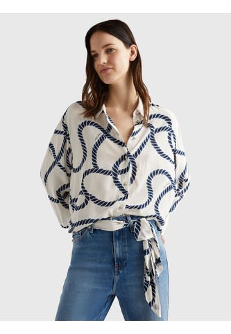 Camisa Amplia Con Estampado De Cuerdas Mujer Blanco Tommy Hilfiger Tommy Hilfiger
